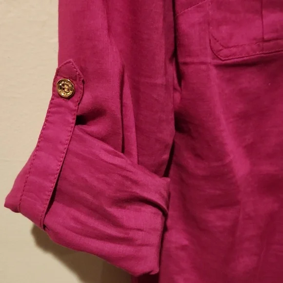❤️ TORY BURCH BRIGETTE FITTED BUTTON DOWN COTTON SHIRT / TOP IN MAGENTA, 6 - Picture 11 of 13